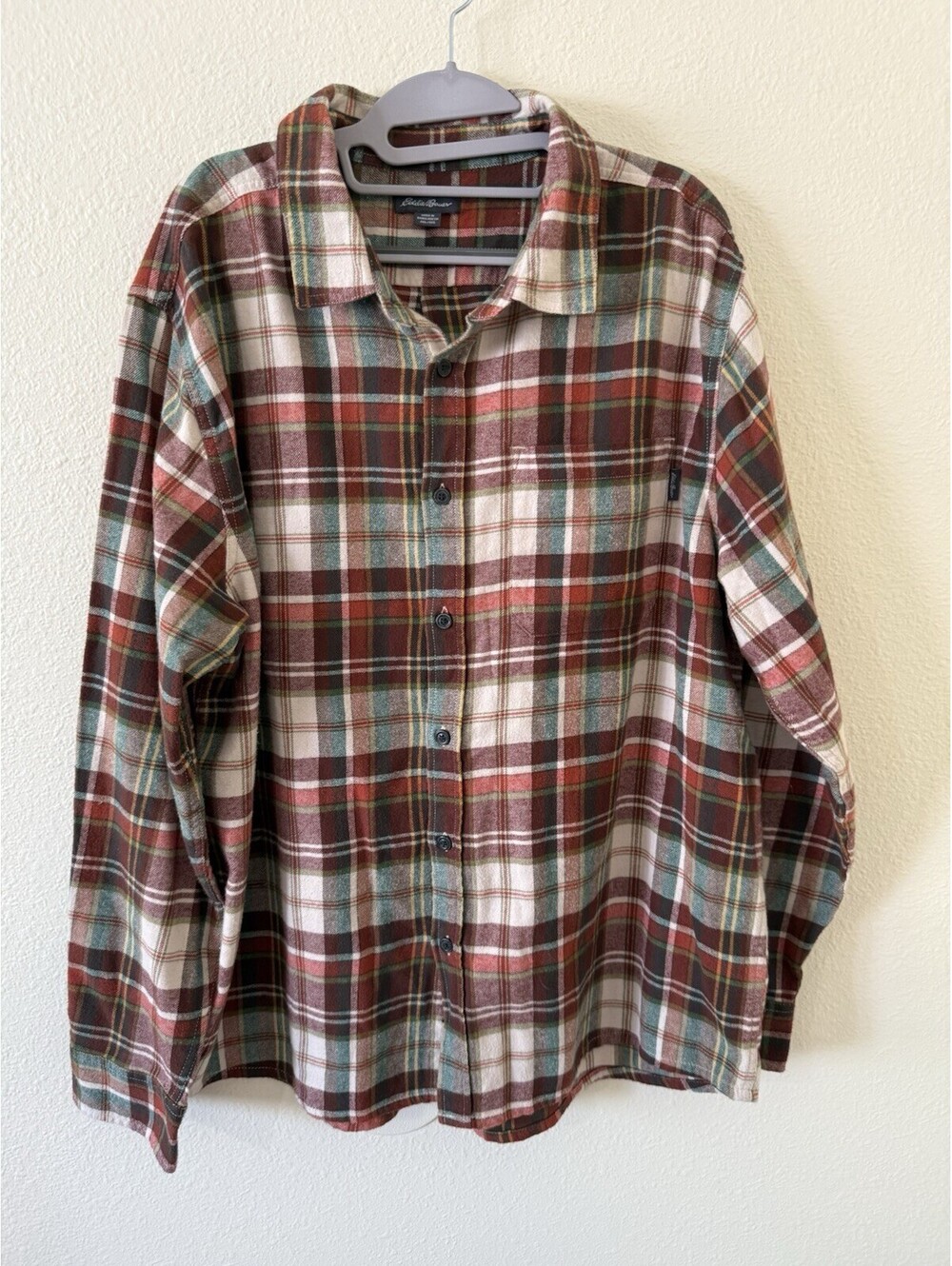 Eddie Bauer Men's Plaid Flannel Shirt Size XXL 100% Cotton Autumn Fall Colors